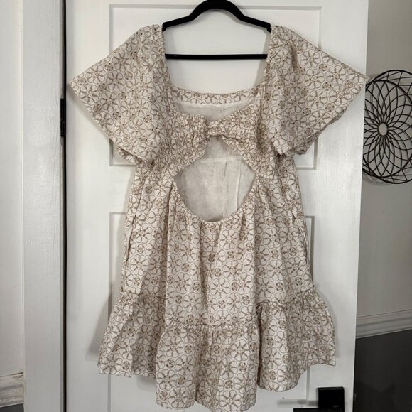 Maeve By Anthropologie Smocked Tunic Mini Dress In Cream & White Sz 1X - Picture 5 of 11